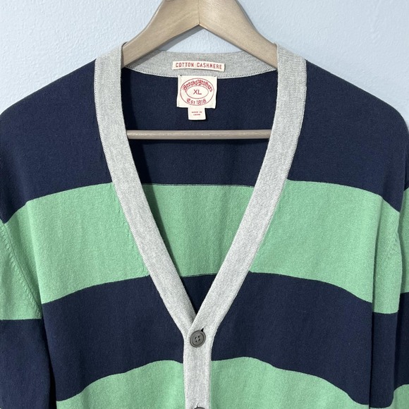 Brooks Brothers Cardigan Sweater Mens XL Navy Green Stripe Cotton Cashmere - Picture 4 of 12